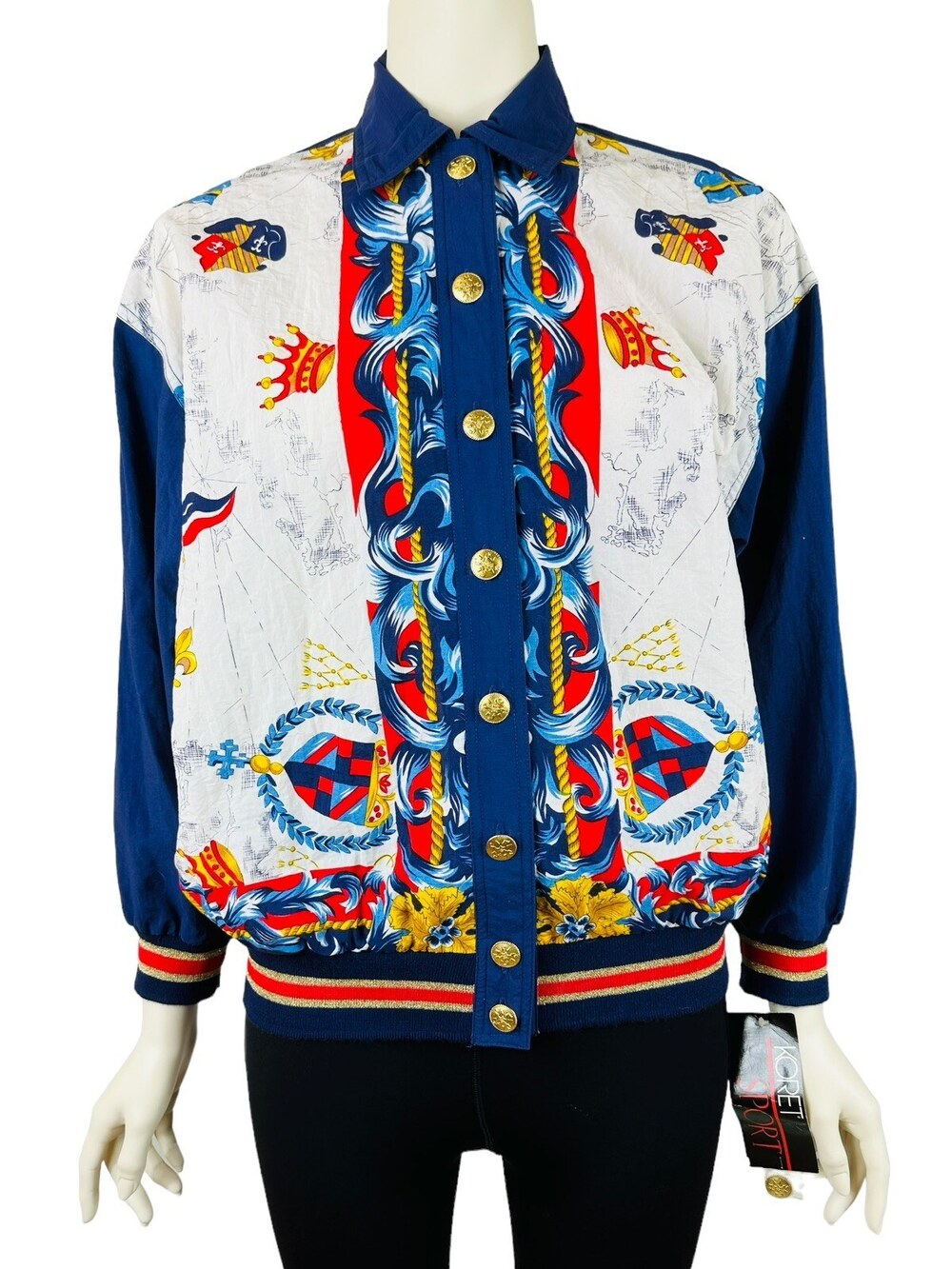 Vintage Koret Windbreaker Jacket Women's Petite Small Blue Royal Nautical 80s